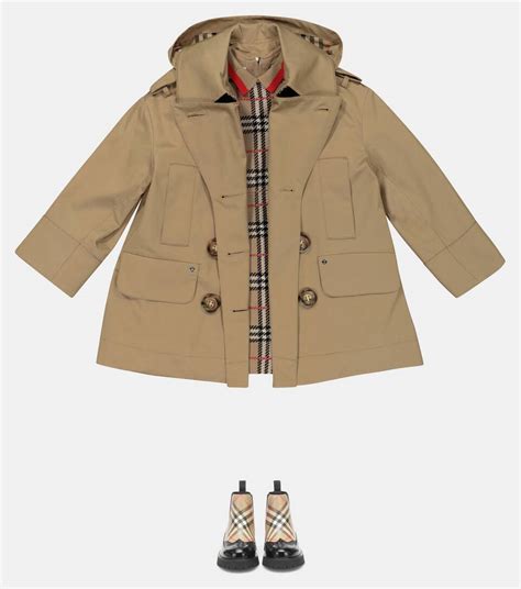 burberry kids hooded cotton twill trench coat|Burberry kid's quilted jacket.